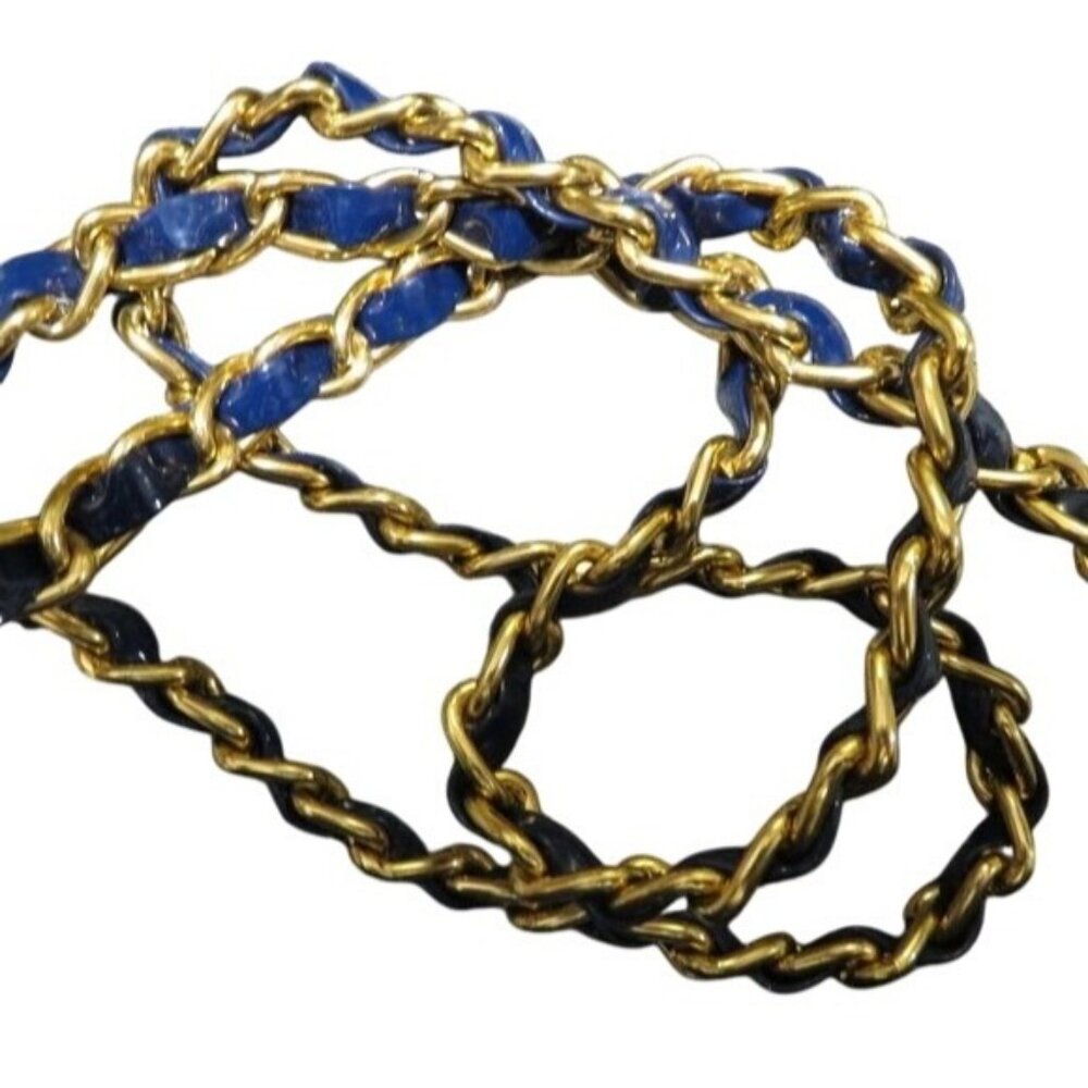 Basket Weave Handbag Cobalt Sapphire Blue & Gold Hardware Chain Crossbody Clutch - Picture 9 of 13